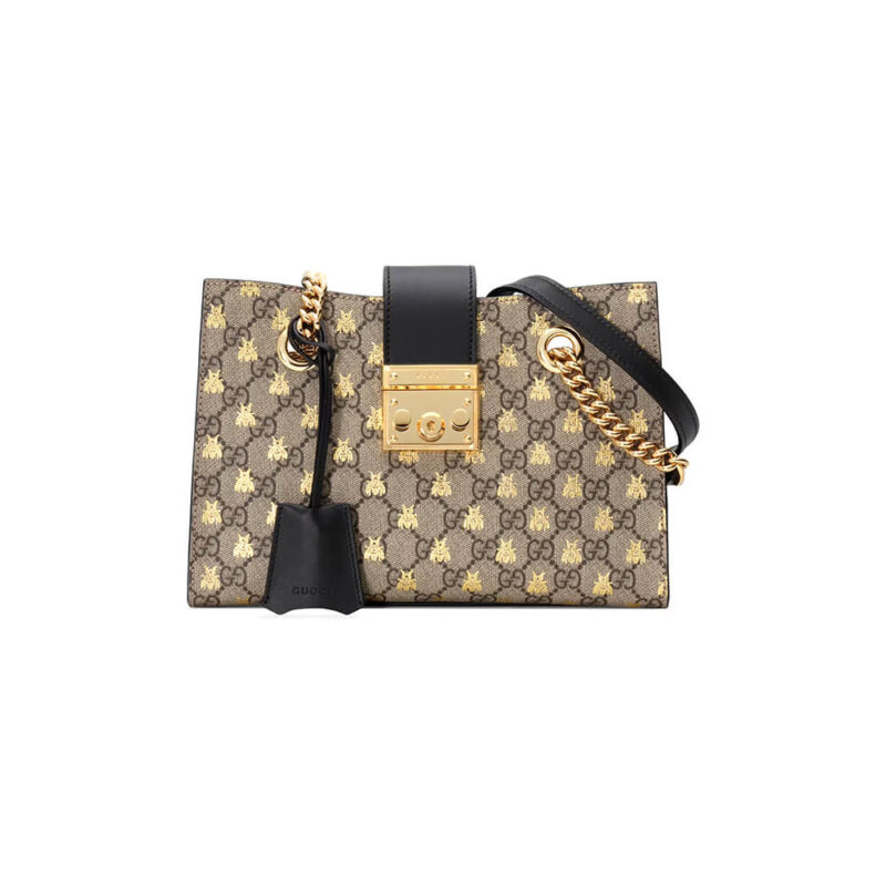 GG Padlock small GG bees shoulder bag